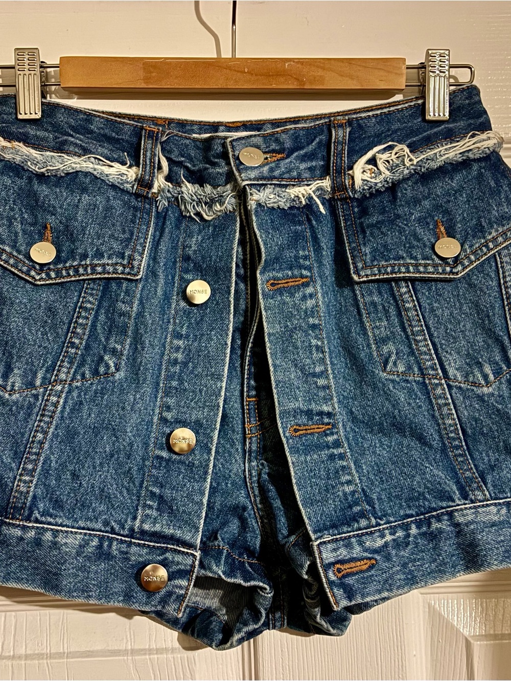 Monse High-Waist Distressed Denim Jacket Front Shorts Blue Size 6 - Picture 4 of 6